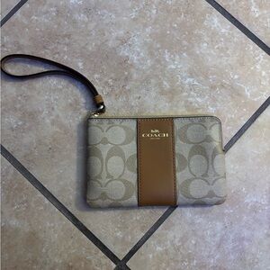 Coach Beige and Brown Signature Wristlet
